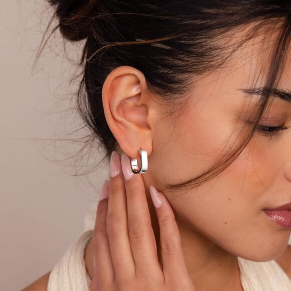 Sterling Silver Hoop Earrings Women Dainty Thick Hypoallergenic Jewelry Gift - Picture 5 of 7